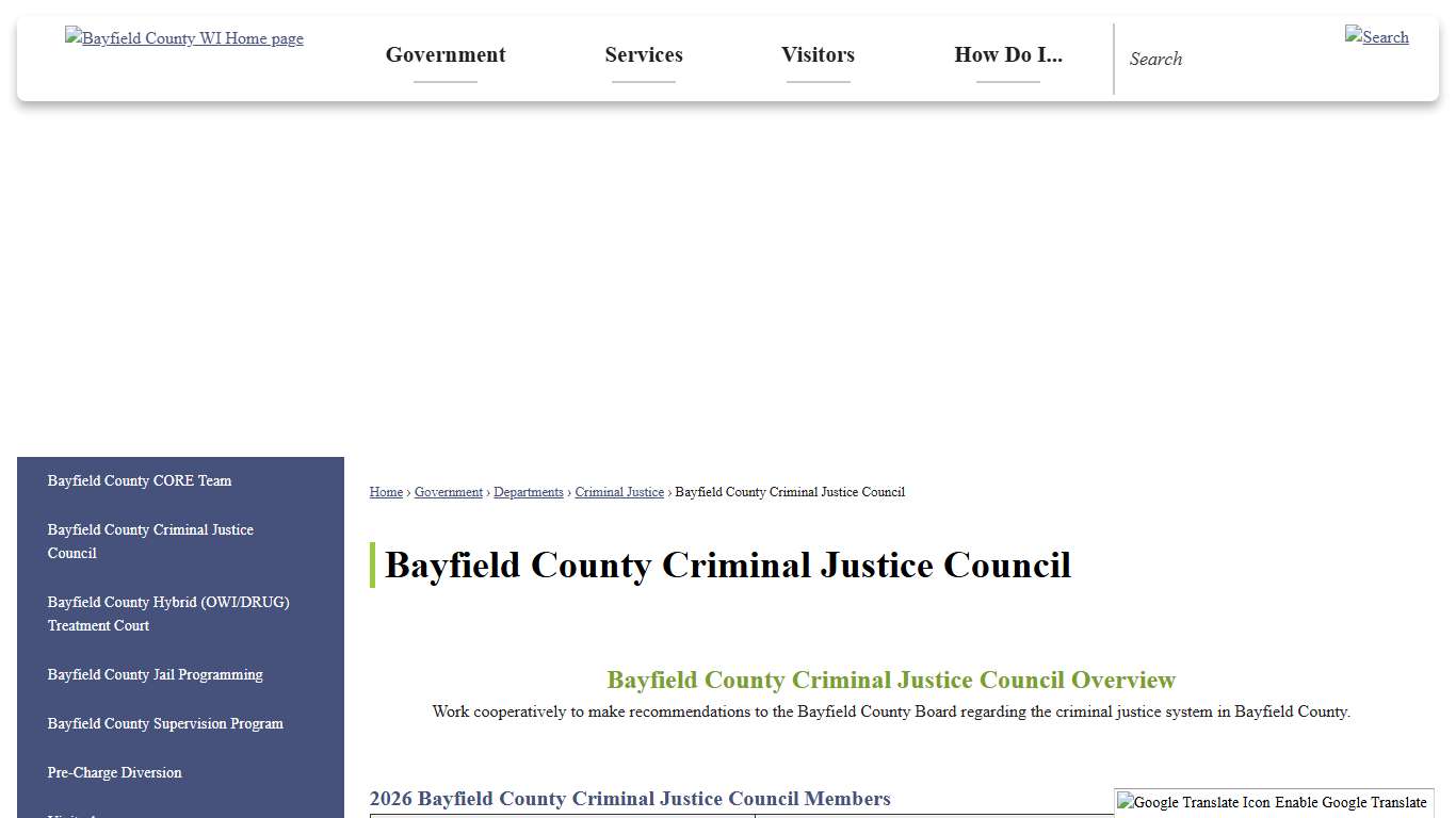 Bayfield County Criminal Justice Council Bayfield County, WI - Official Website